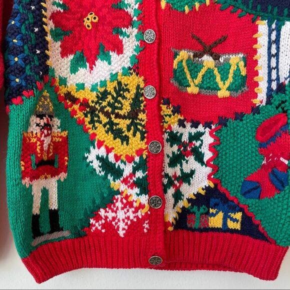 Appleseed’s Hand Knitted Ugly Christmas Sweater Cardigan Size Petite S - Picture 4 of 6